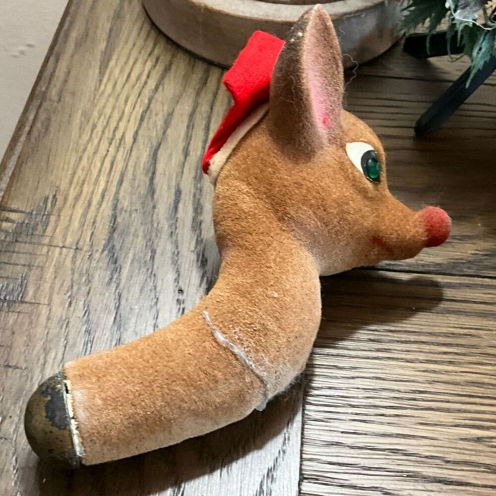 RARE Holt Howard Felt Nodder Rudolph / Vintage Christmas Bobble Head / Kitchy - Picture 9 of 10